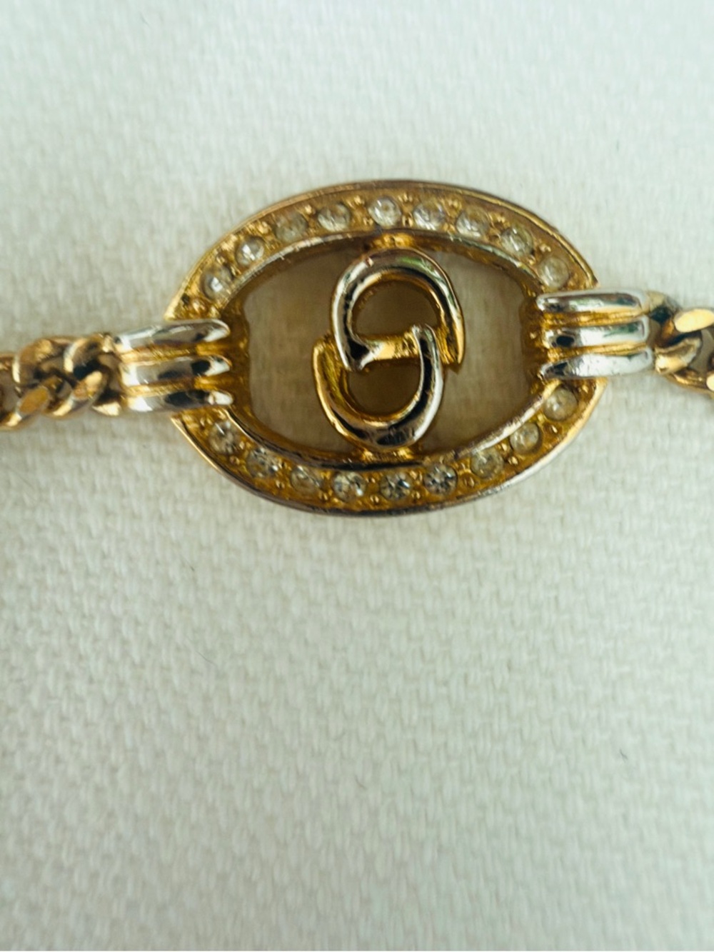 Authentic Vintage Christian Dior CD Logo Pave Gold Curb Chain Bracelet - Picture 3 of 13